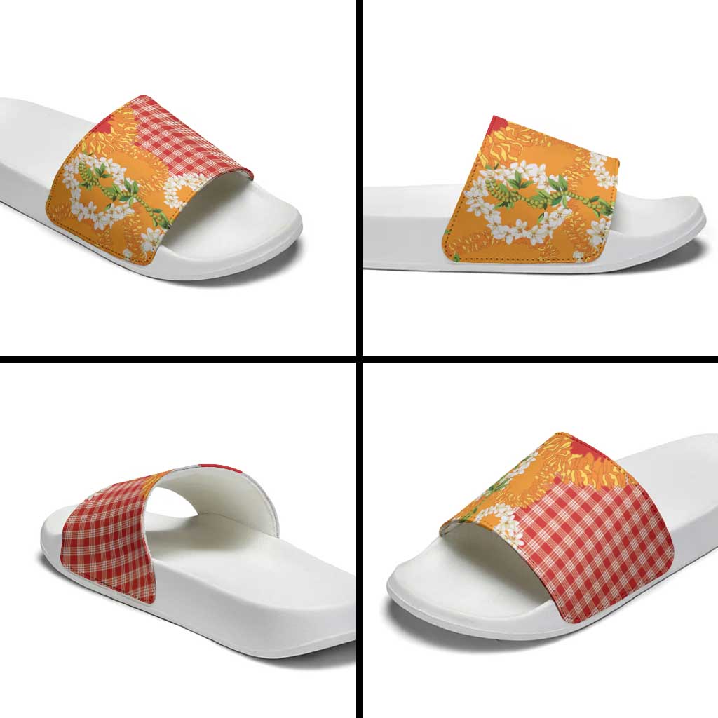 Prince Kuhio Aloha Hawaii Slide Sandals Plumeria Ilima Lei Palaka Motifs LT14 - Polynesian Pride
