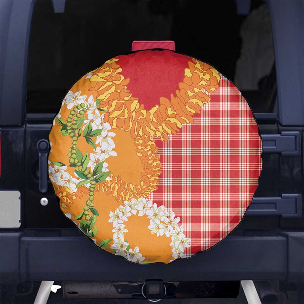 Prince Kuhio Aloha Hawaii Spare Tire Cover Plumeria Ilima Lei Palaka Motifs LT14 No hole Red - Polynesian Pride