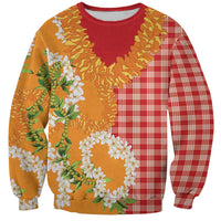 Prince Kuhio Aloha Hawaii Sweatshirt Plumeria Ilima Lei Palaka Motifs LT14 Unisex Red - Polynesian Pride