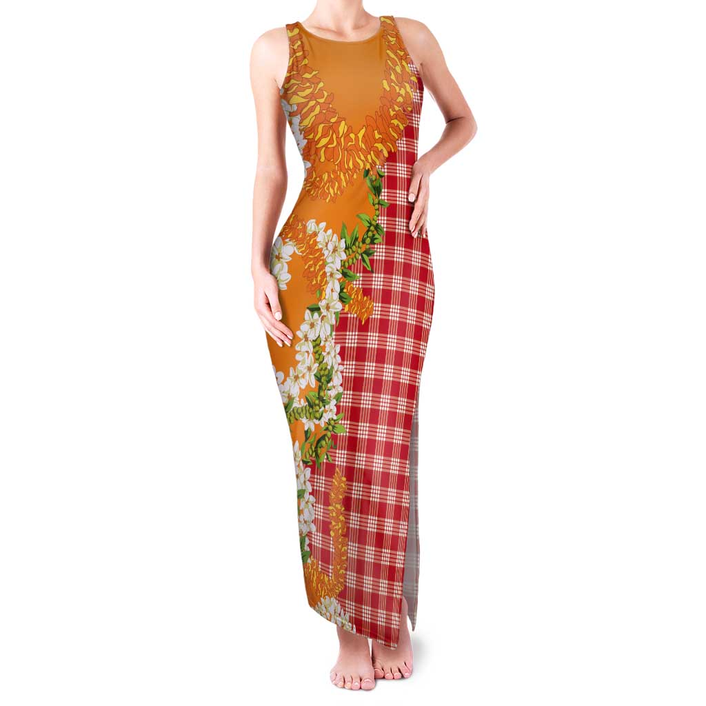 Prince Kuhio Aloha Hawaii Tank Maxi Dress Plumeria Ilima Lei Palaka Motifs LT14 Women Red - Polynesian Pride
