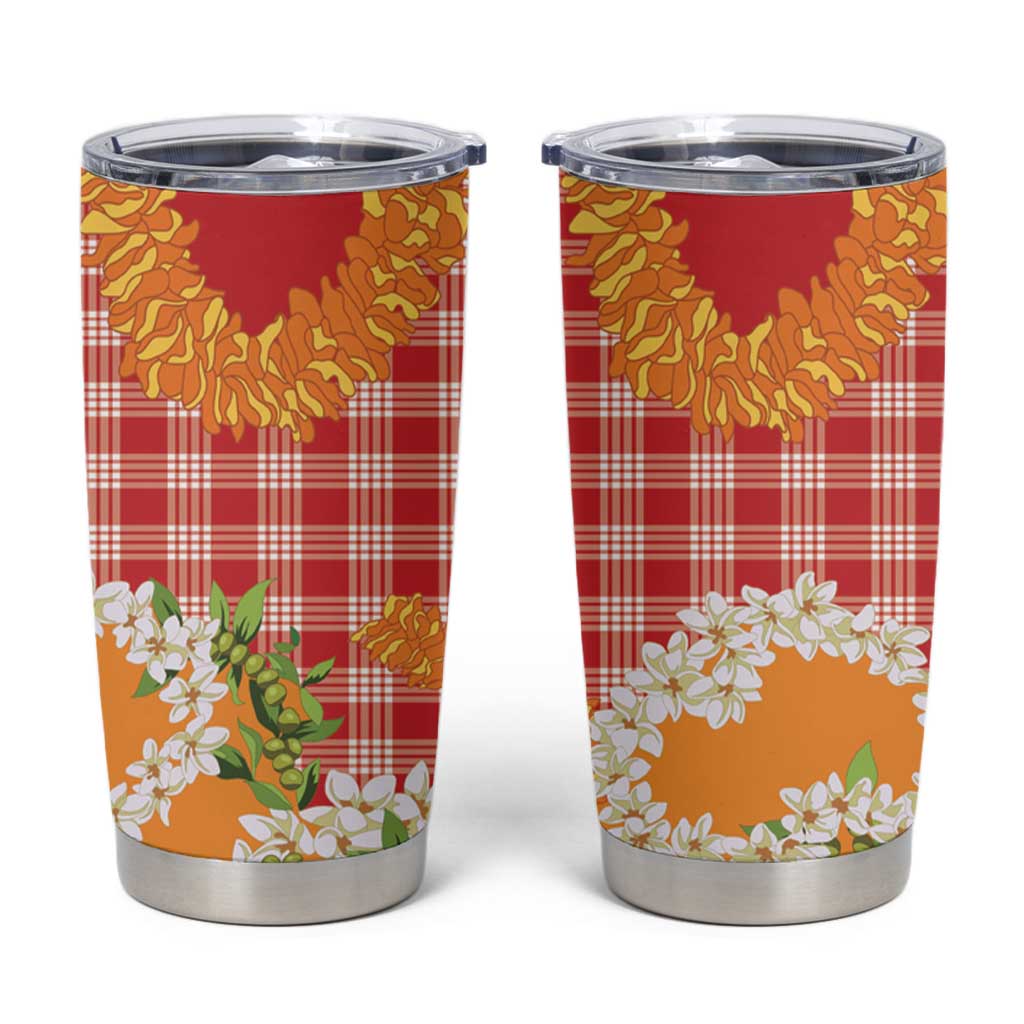 Prince Kuhio Aloha Hawaii Tumbler Cup Plumeria Ilima Lei Palaka Motifs LT14 Red - Polynesian Pride