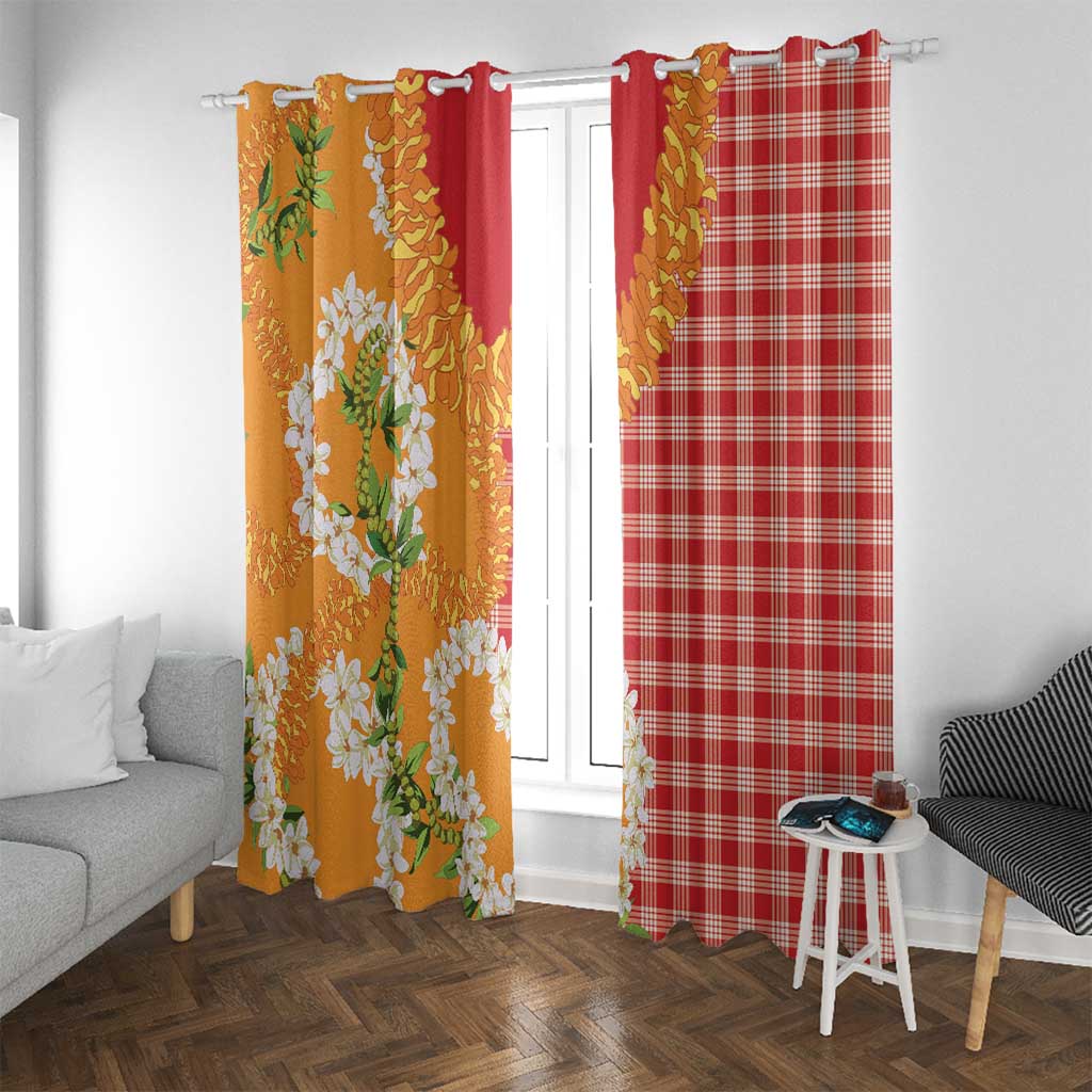 Prince Kuhio Aloha Hawaii Window Curtain Plumeria Ilima Lei Palaka Motifs LT14 With Grommets Red - Polynesian Pride