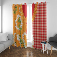 Prince Kuhio Aloha Hawaii Window Curtain Plumeria Ilima Lei Palaka Motifs LT14 With Grommets Red - Polynesian Pride