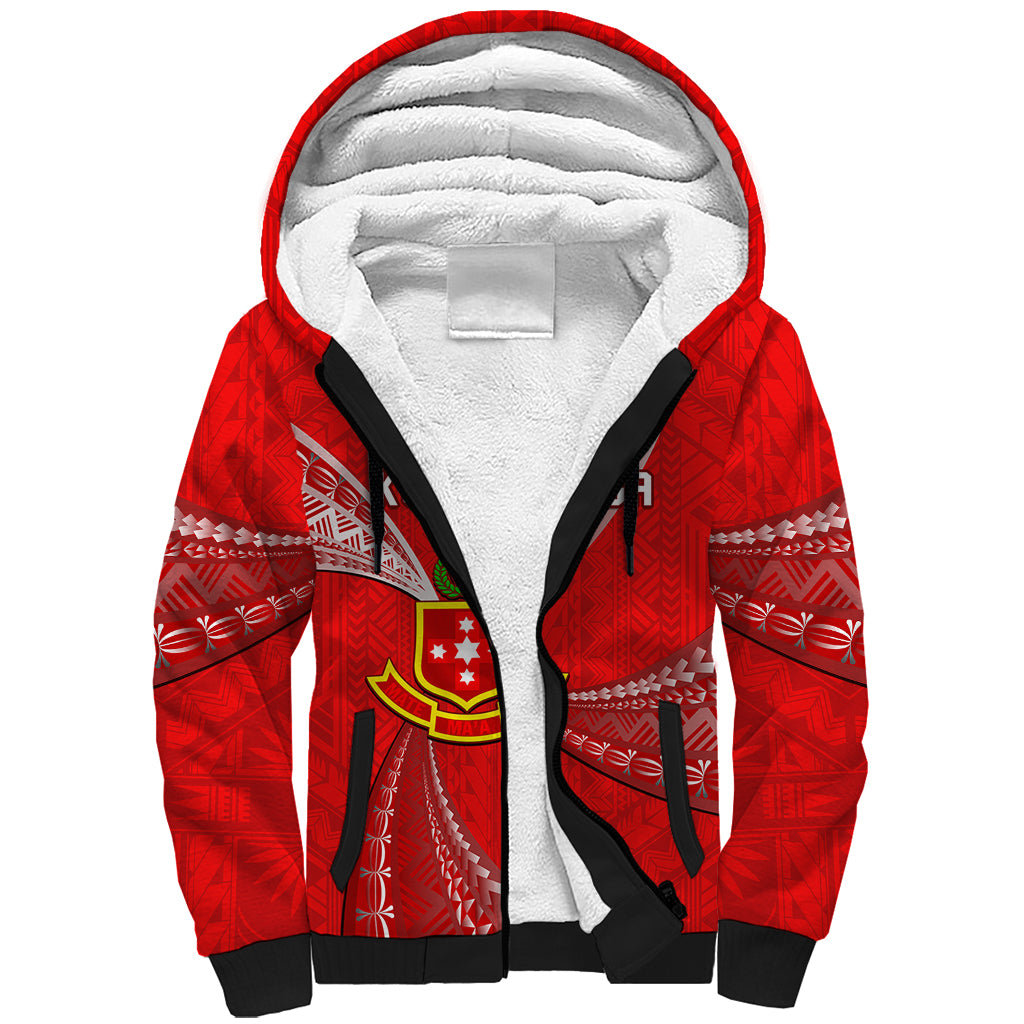 Personalised Tonga College Alete Sherpa Hoodie Kolisi Tonga Ngatu Pattern LT14 Unisex Red - Polynesian Pride