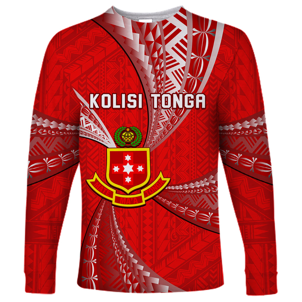 Personalised Tonga College Alete Long Sleeve Shirt Class Of Year Kolisi Tonga Ngatu Pattern LT14 Unisex Red - Polynesian Pride