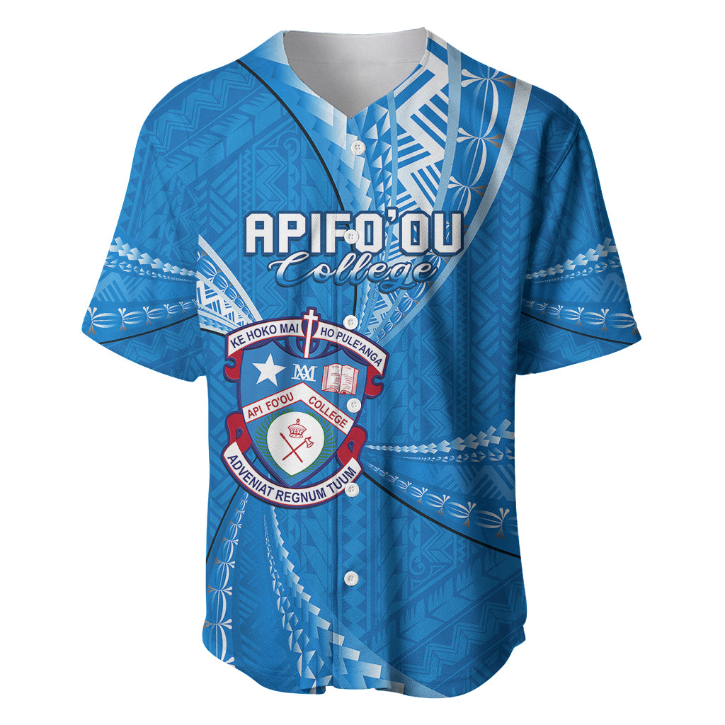 Personalised Tonga Apifoou College Baseball Jersey Tongan Ngatu Pattern LT14 Blue - Polynesian Pride