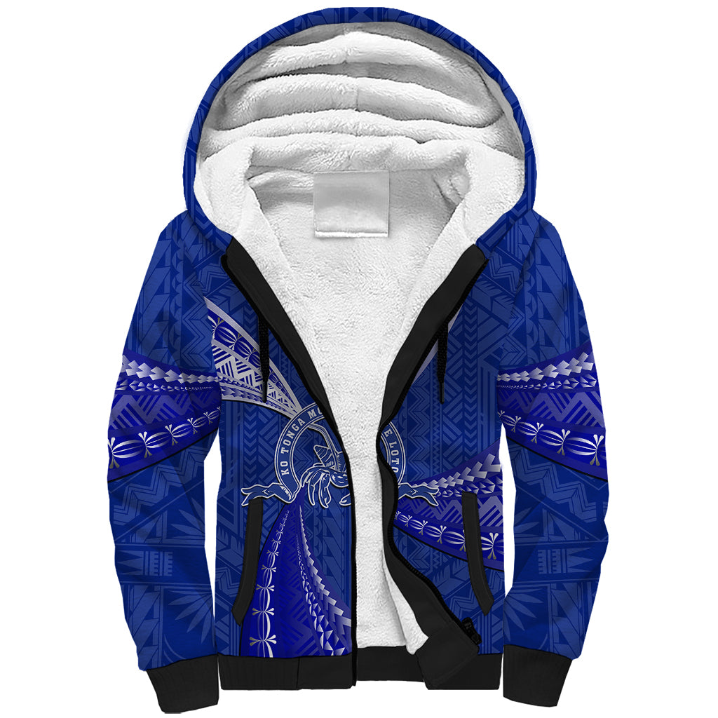 Personalised Tonga Tupou College Sherpa Hoodie Tongan Ngatu Pattern LT14 Unisex Blue - Polynesian Pride