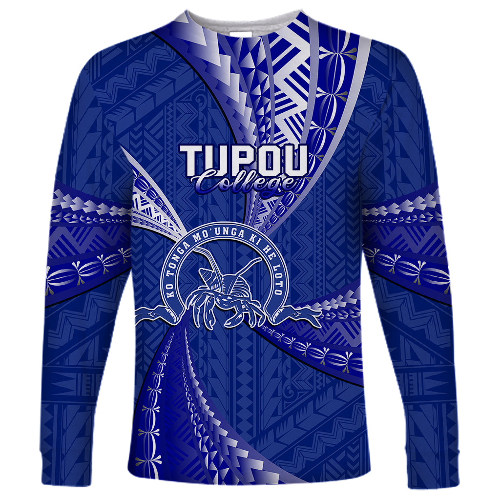 Personalised Tonga Tupou College Long Sleeve Shirt Class Of Year Tongan Ngatu Pattern LT14 Unisex Blue - Polynesian Pride