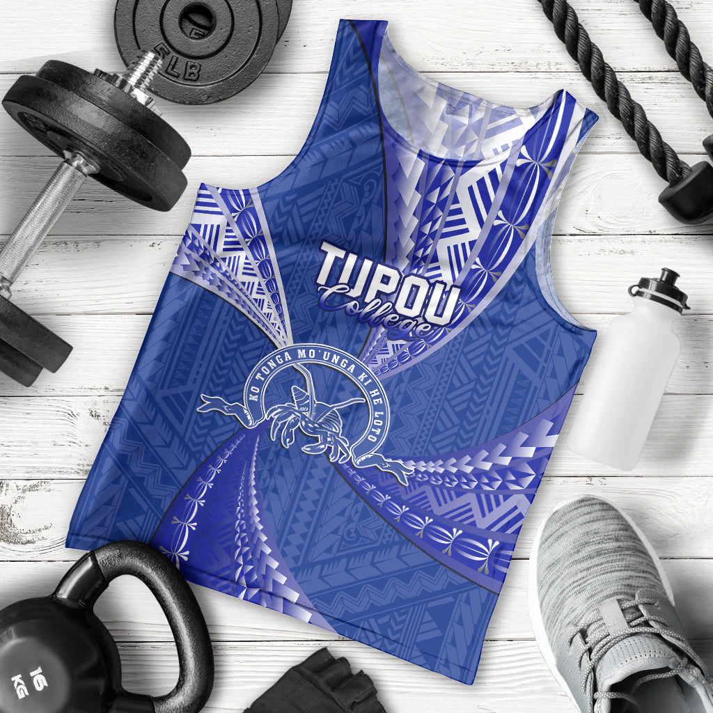 Personalised Tonga Tupou College Men Tank Top Class Of Year Tongan Ngatu Pattern LT14 Blue - Polynesian Pride