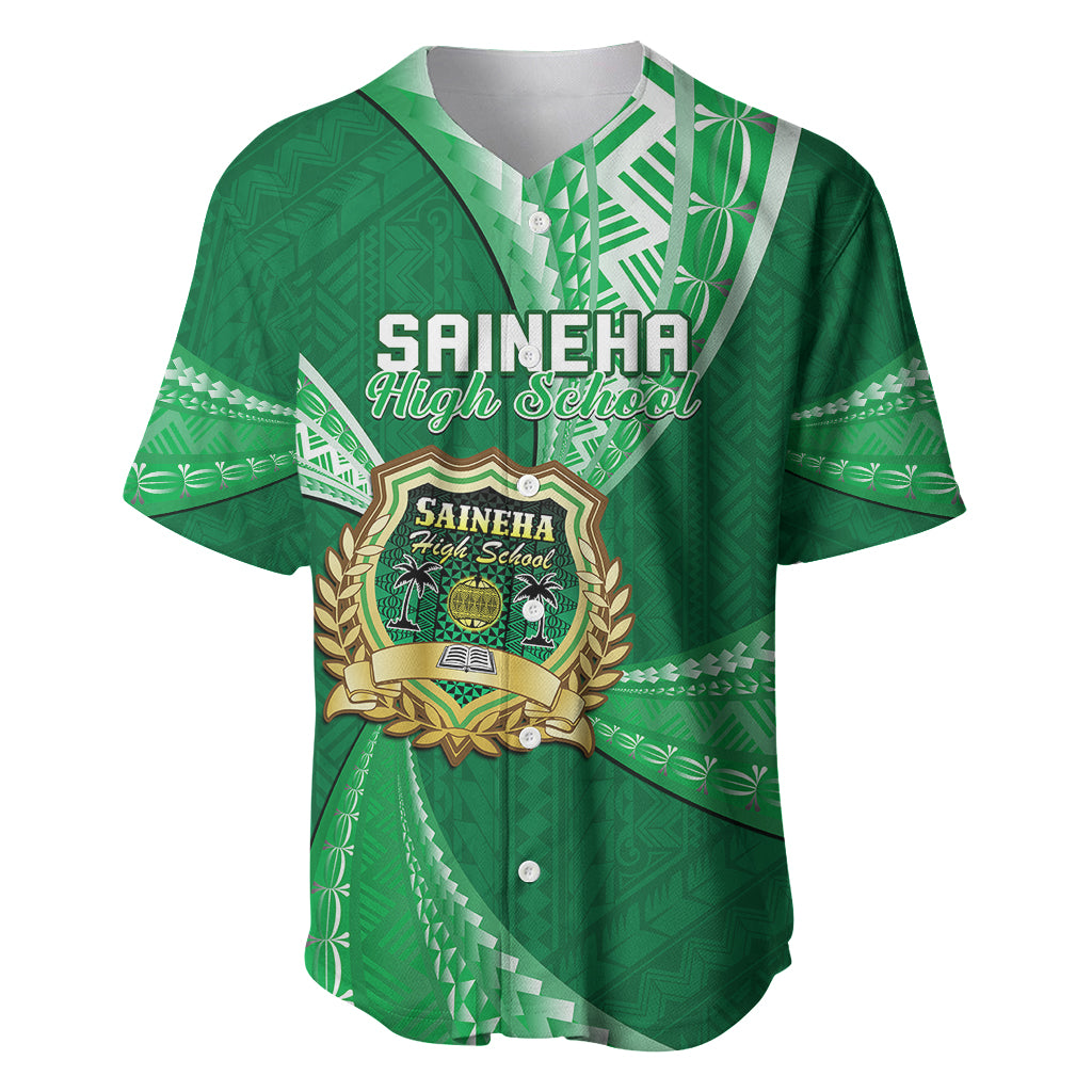 Personalised Tonga Saineha High School Baseball Jersey Tongan Ngatu Pattern LT14 Green - Polynesian Pride