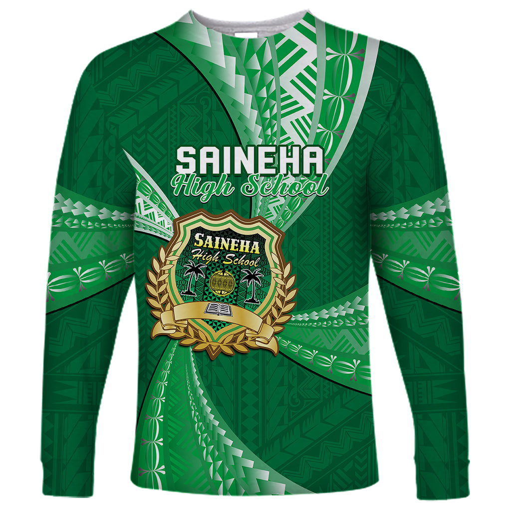 Personalised Tonga Saineha High School Long Sleeve Shirt Tongan Ngatu Pattern LT14 Unisex Green - Polynesian Pride