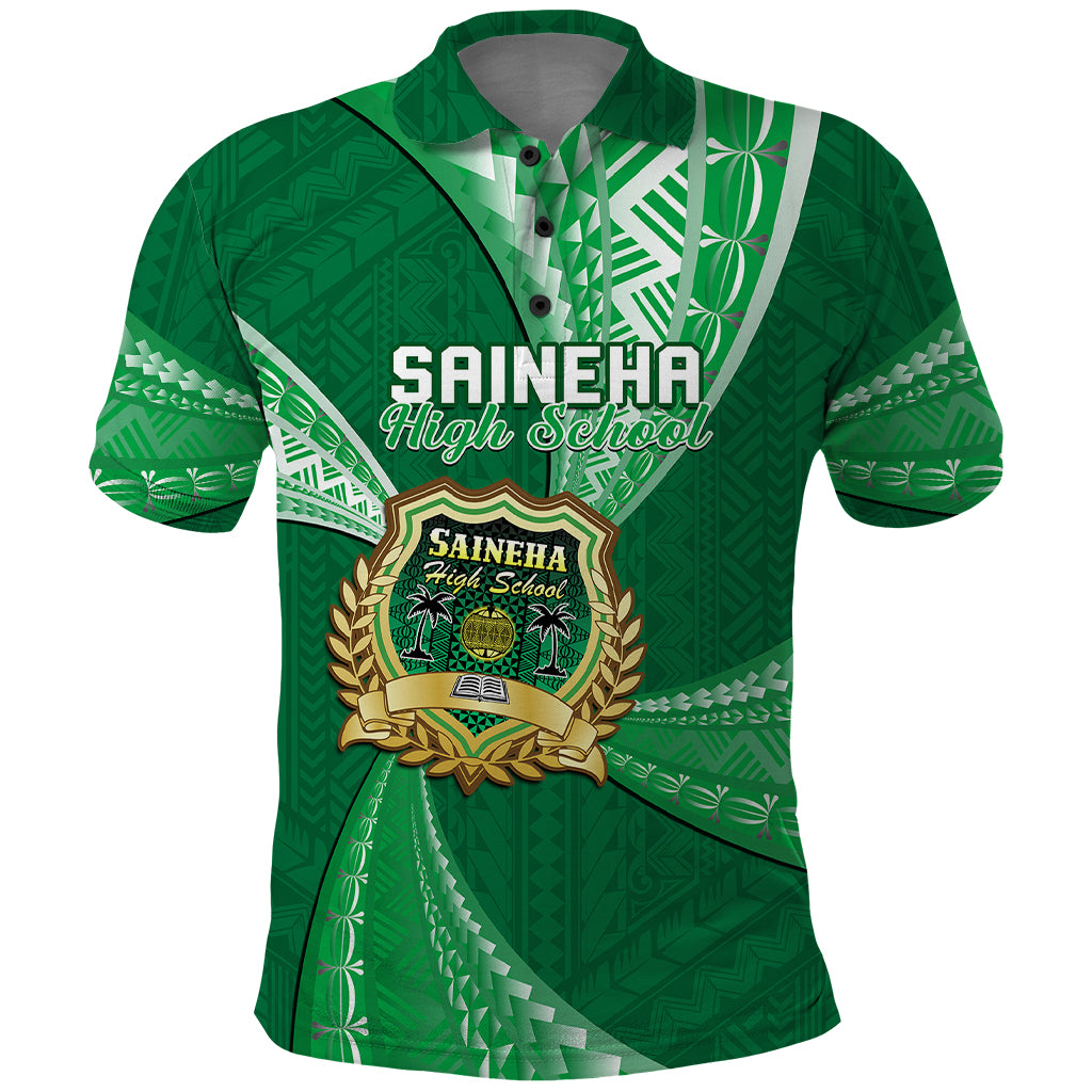 Custom Tonga Saineha High School Polo Shirt Class Of Year Tongan Ngatu Pattern LT14 Green - Polynesian Pride