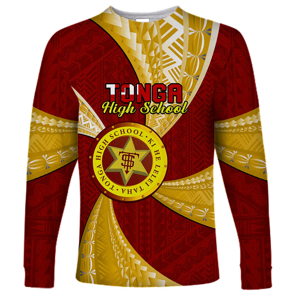 Personalised Tonga High School Long Sleeve Shirt Tongan Ngatu Pattern LT14 Unisex Maroon - Polynesian Pride