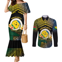 Personalised Malampa Day Couples Matching Mermaid Dress and Long Sleeve Button Shirt Vanuatu Provinces Polynesian Pattern LT14 Black - Polynesian Pride