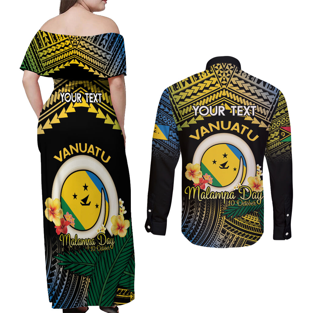 Personalised Malampa Day Couples Matching Off Shoulder Maxi Dress and Long Sleeve Button Shirt Vanuatu Provinces Polynesian Pattern LT14 - Polynesian Pride