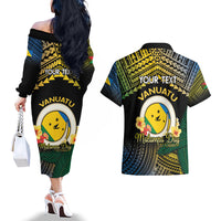 Personalised Malampa Day Couples Matching Off The Shoulder Long Sleeve Dress and Hawaiian Shirt Vanuatu Provinces Polynesian Pattern LT14 - Polynesian Pride