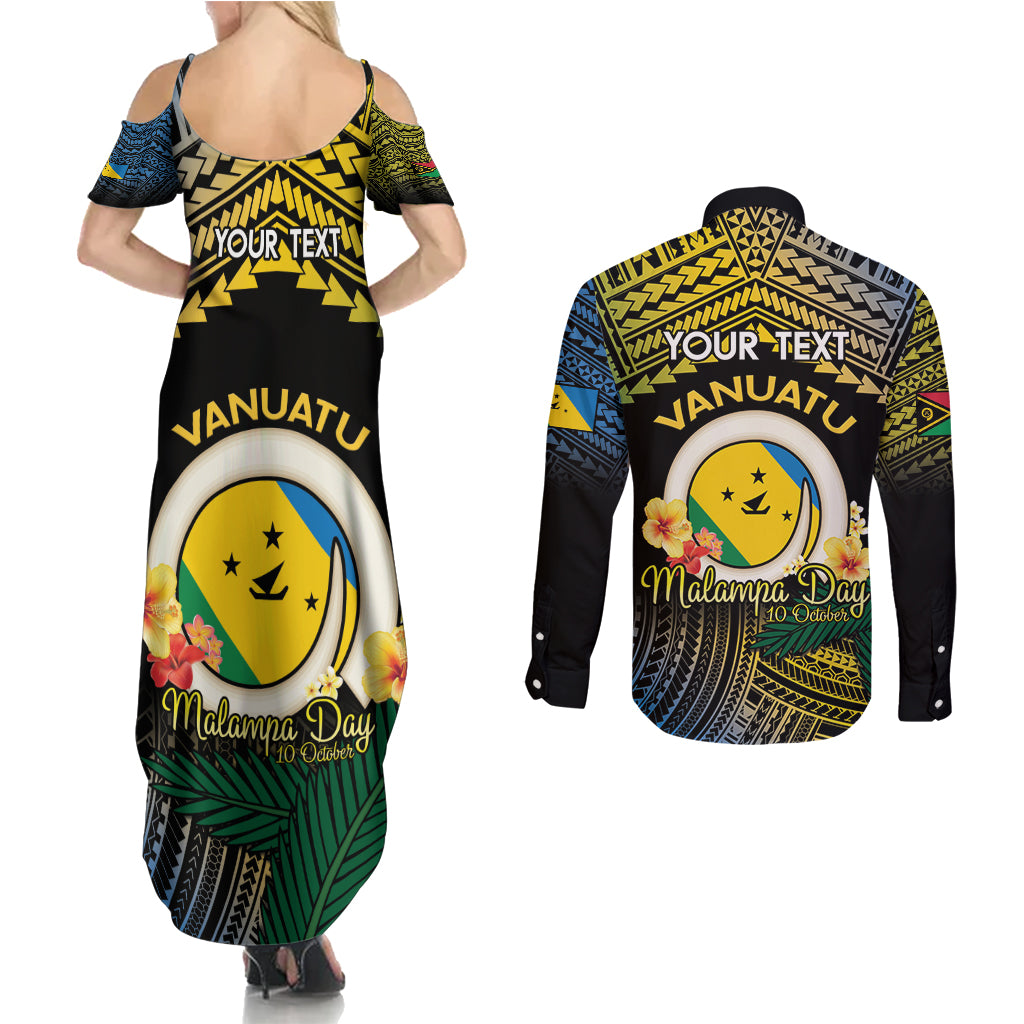Personalised Malampa Day Couples Matching Summer Maxi Dress and Long Sleeve Button Shirt Vanuatu Provinces Polynesian Pattern LT14 - Polynesian Pride