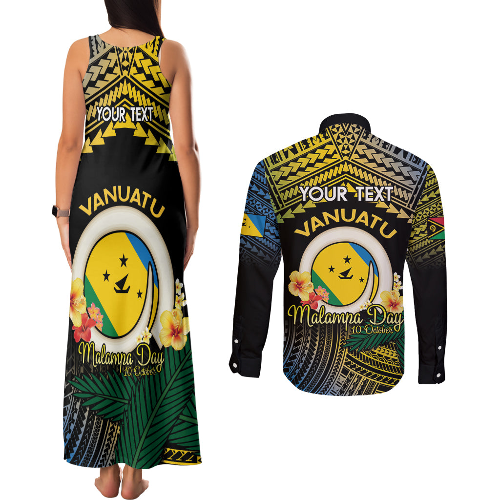 Personalised Malampa Day Couples Matching Tank Maxi Dress and Long Sleeve Button Shirt Vanuatu Provinces Polynesian Pattern LT14 - Polynesian Pride