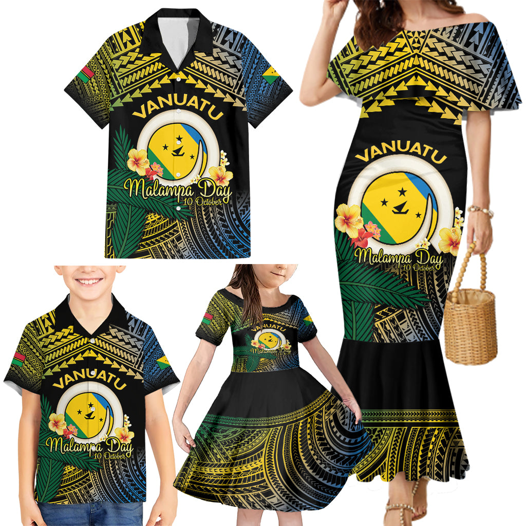 Personalised Malampa Day Family Matching Mermaid Dress and Hawaiian Shirt Vanuatu Provinces Polynesian Pattern