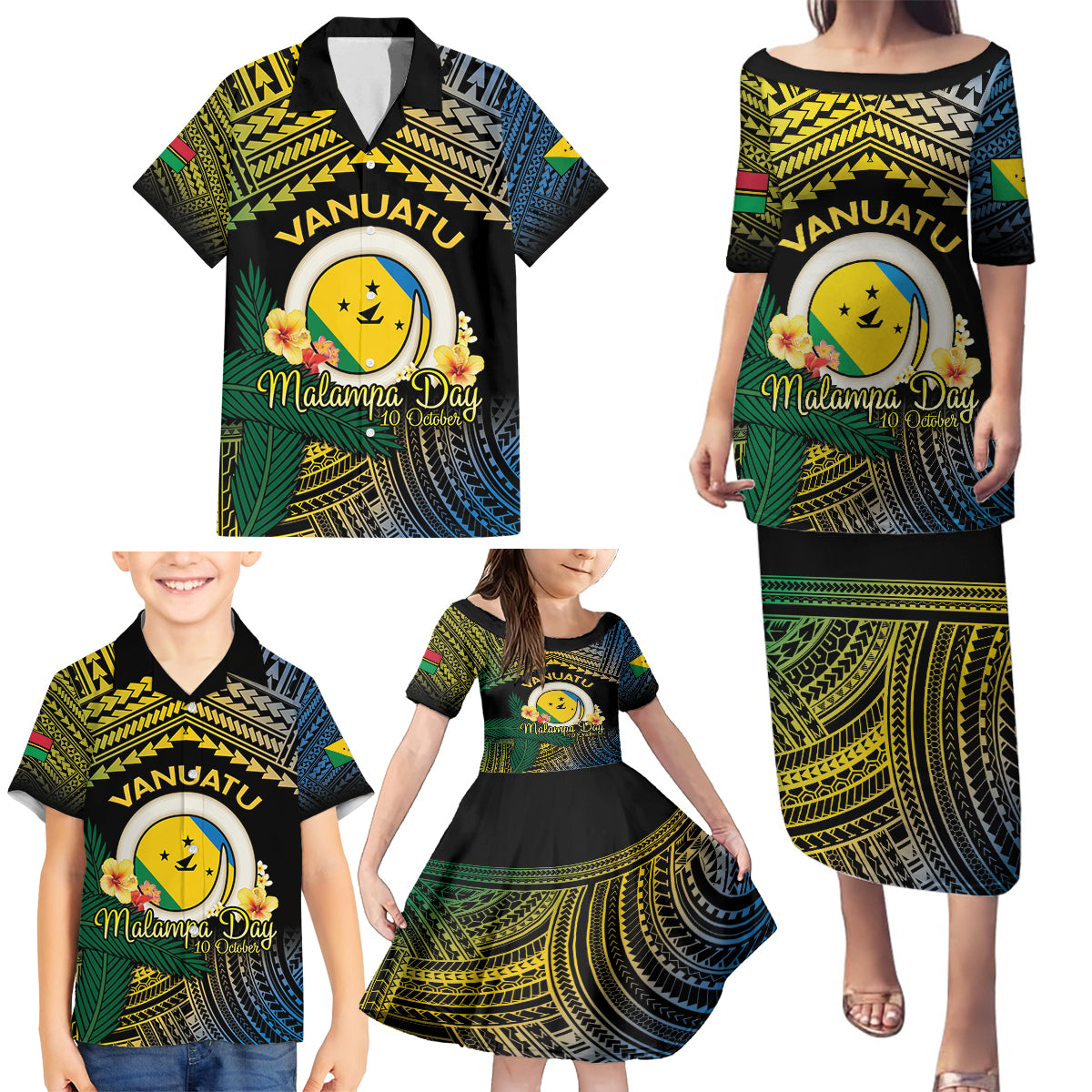 Personalised Malampa Day Family Matching Puletasi and Hawaiian Shirt Vanuatu Provinces Polynesian Pattern LT14 - Polynesian Pride