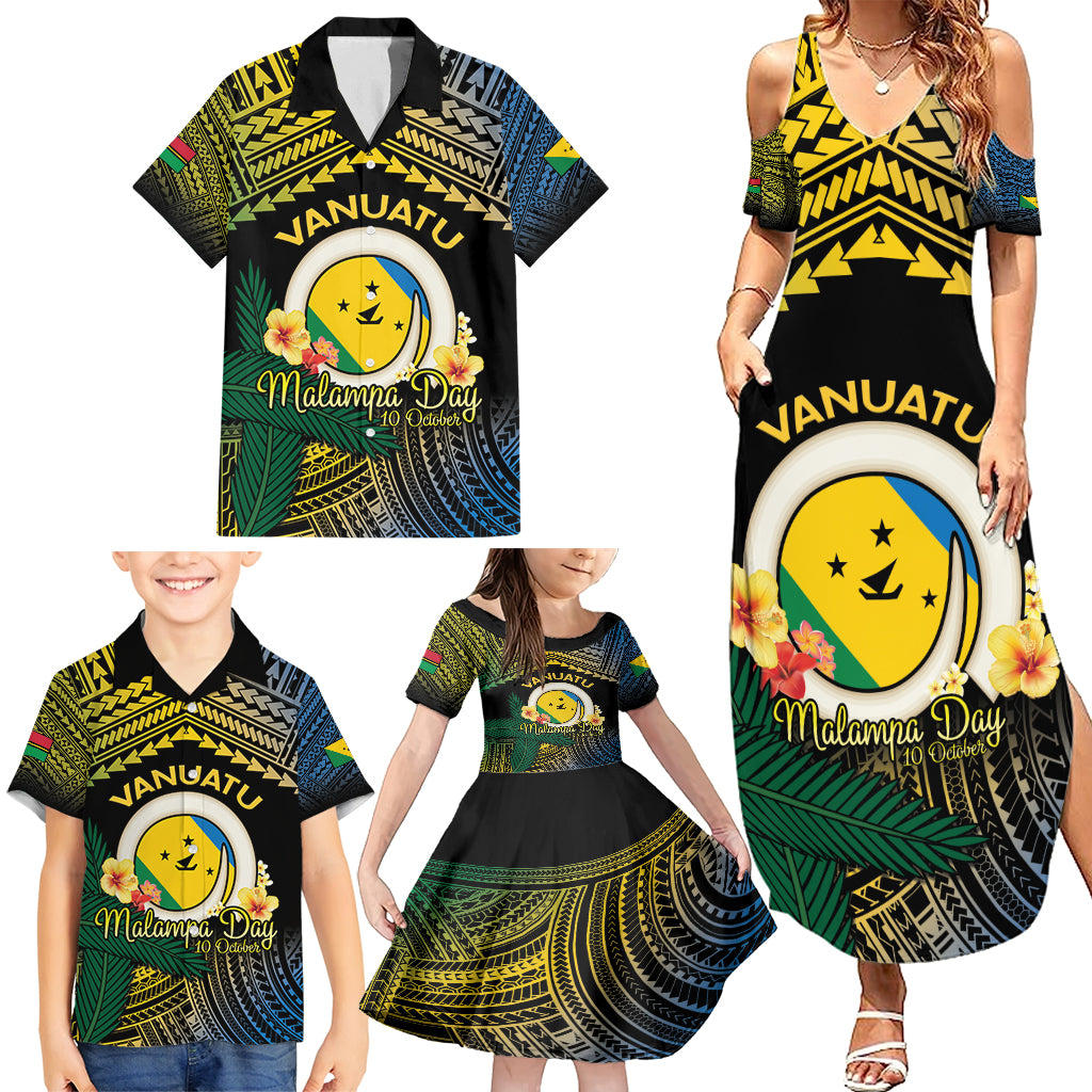 Personalised Malampa Day Family Matching Summer Maxi Dress and Hawaiian Shirt Vanuatu Provinces Polynesian Pattern