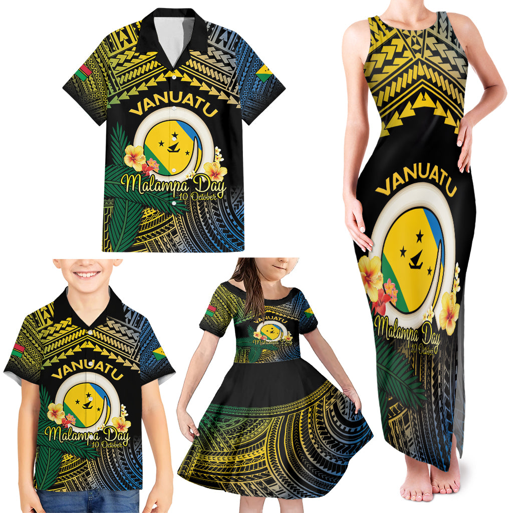 Personalised Malampa Day Family Matching Tank Maxi Dress and Hawaiian Shirt Vanuatu Provinces Polynesian Pattern