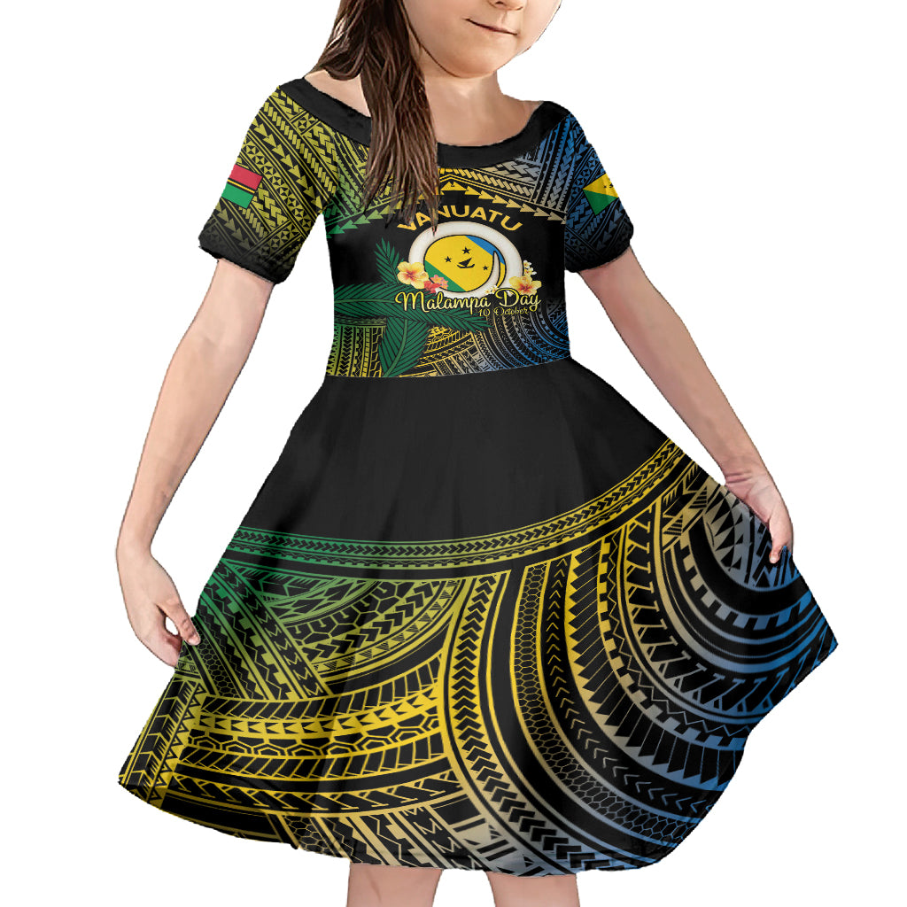 Personalised Malampa Day Kid Short Sleeve Dress Vanuatu Provinces Polynesian Pattern