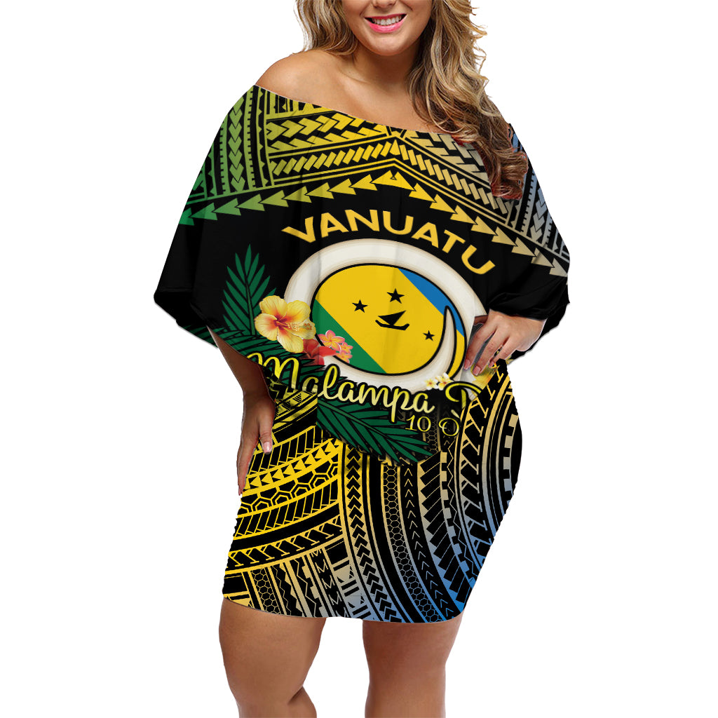 Personalised Malampa Day Off Shoulder Short Dress Vanuatu Provinces Polynesian Pattern LT14 Women Black - Polynesian Pride