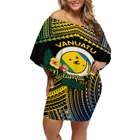 Personalised Malampa Day Off Shoulder Short Dress Vanuatu Provinces Polynesian Pattern LT14 Women Black - Polynesian Pride