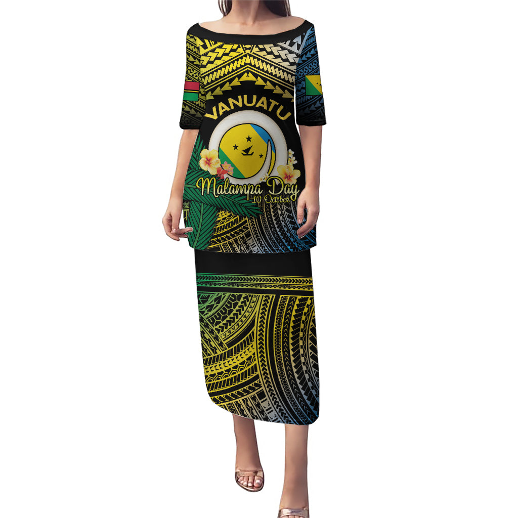 Personalised Malampa Day Puletasi Vanuatu Provinces Polynesian Pattern LT14 Long Dress Black - Polynesian Pride
