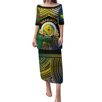 Personalised Malampa Day Puletasi Vanuatu Provinces Polynesian Pattern LT14 Long Dress Black - Polynesian Pride
