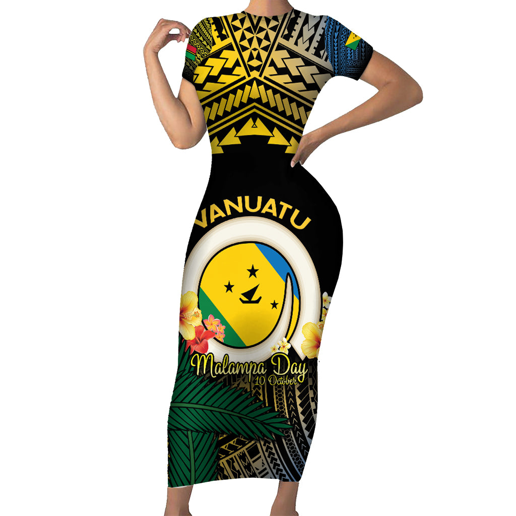 Personalised Malampa Day Short Sleeve Bodycon Dress Vanuatu Provinces Polynesian Pattern