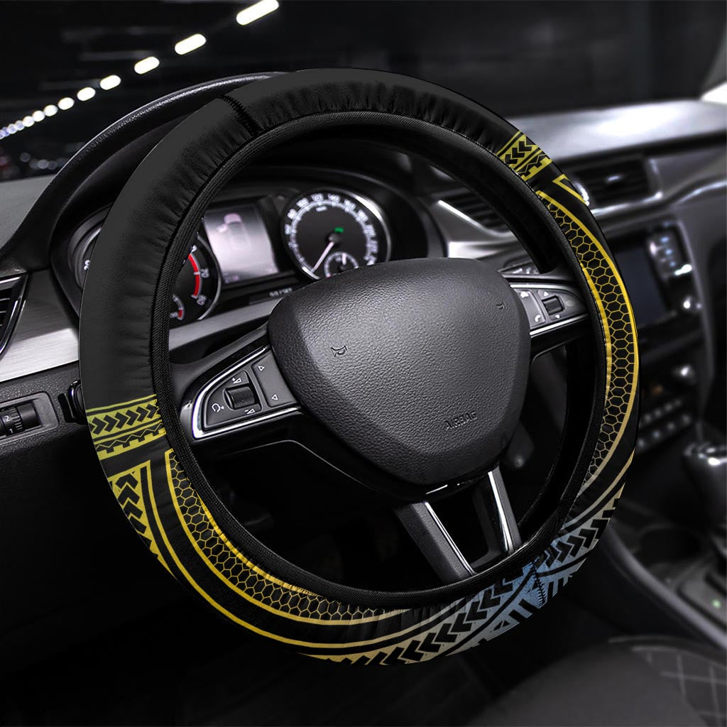 Malampa Day Steering Wheel Cover Vanuatu Provinces Polynesian Pattern LT14 Universal Fit Black - Polynesian Pride