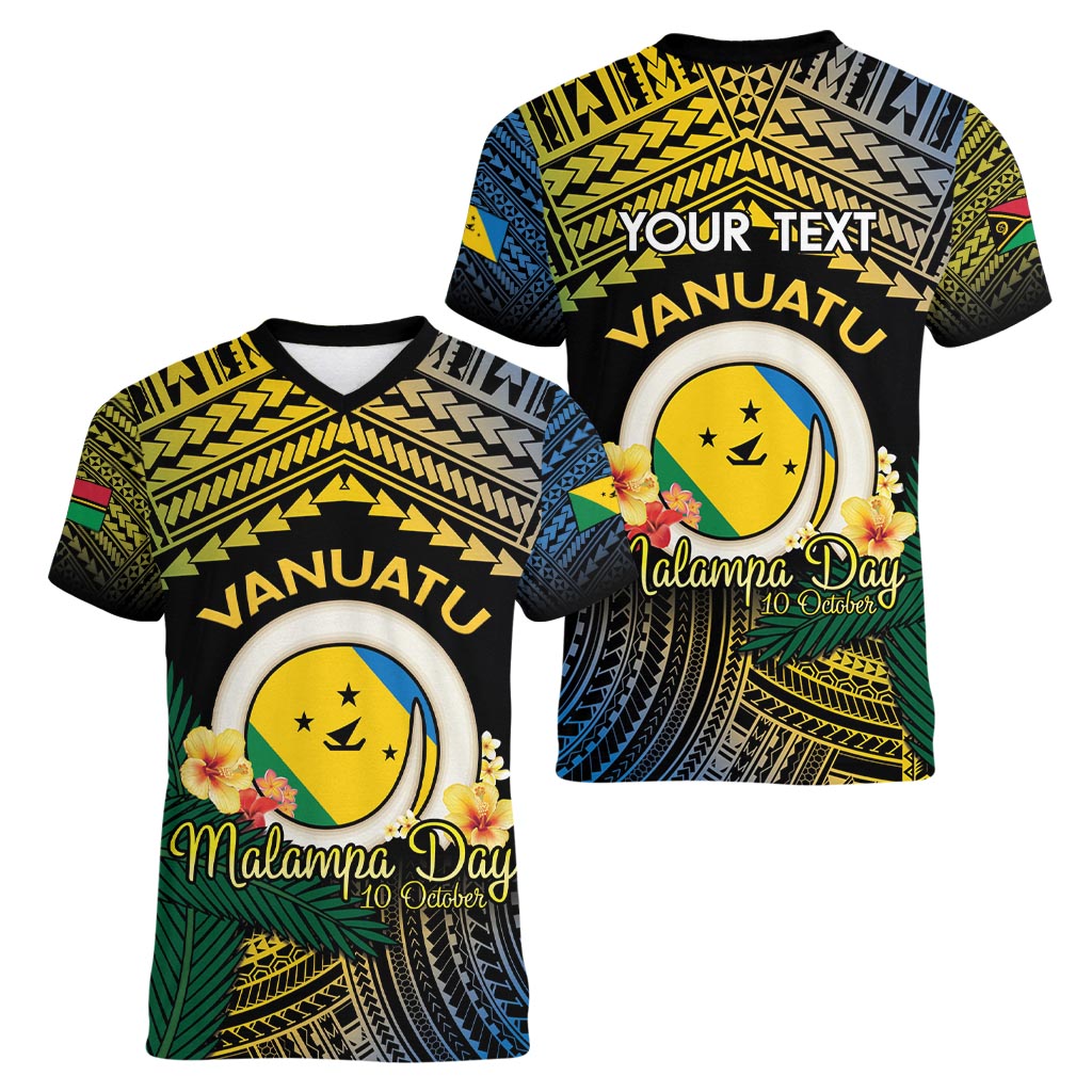 Personalised Malampa Day Women V-Neck T-Shirt Vanuatu Provinces Polynesian Pattern