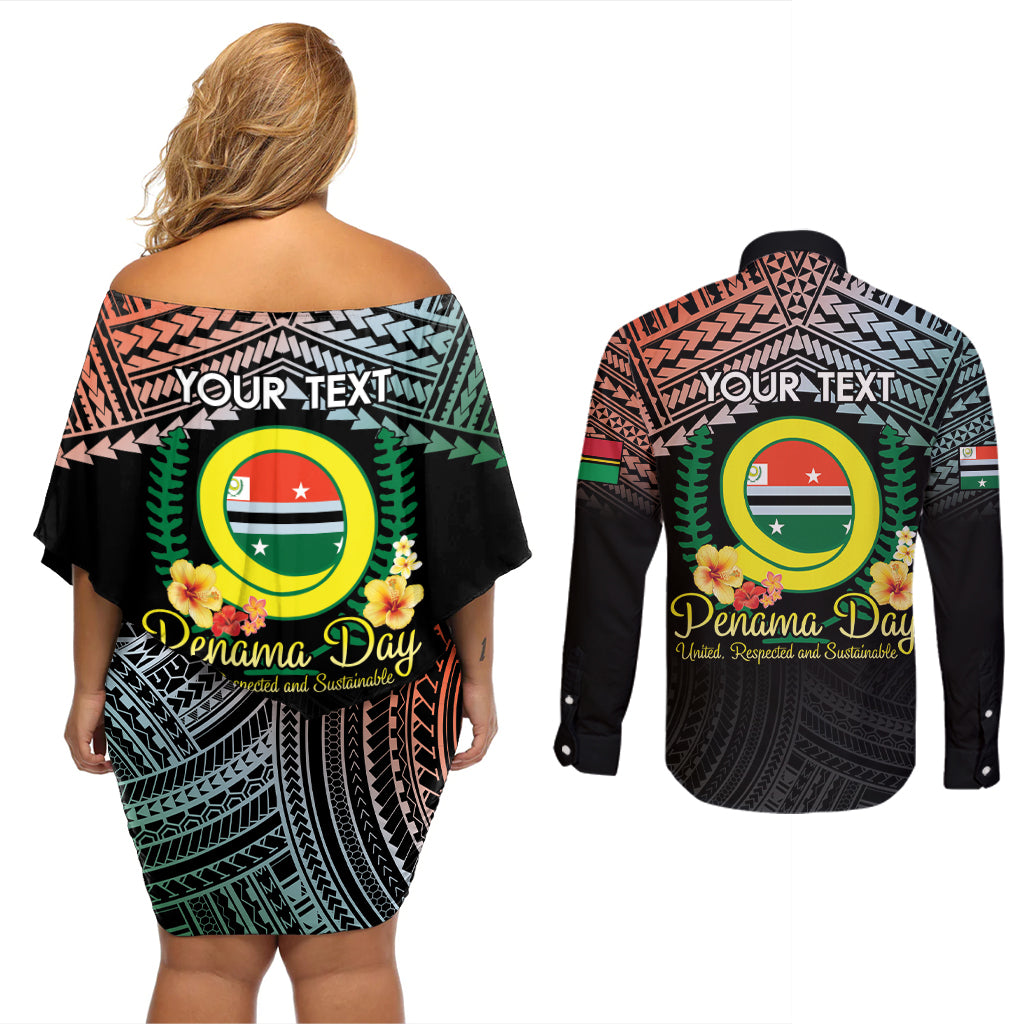 Personalised Penama Day Couples Matching Off Shoulder Short Dress and Long Sleeve Button Shirt Vanuatu Provinces Polynesian Pattern LT14 - Polynesian Pride