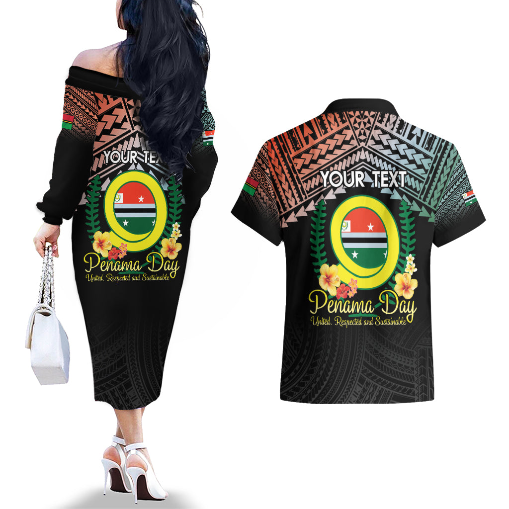 Personalised Penama Day Couples Matching Off The Shoulder Long Sleeve Dress and Hawaiian Shirt Vanuatu Provinces Polynesian Pattern LT14 - Polynesian Pride