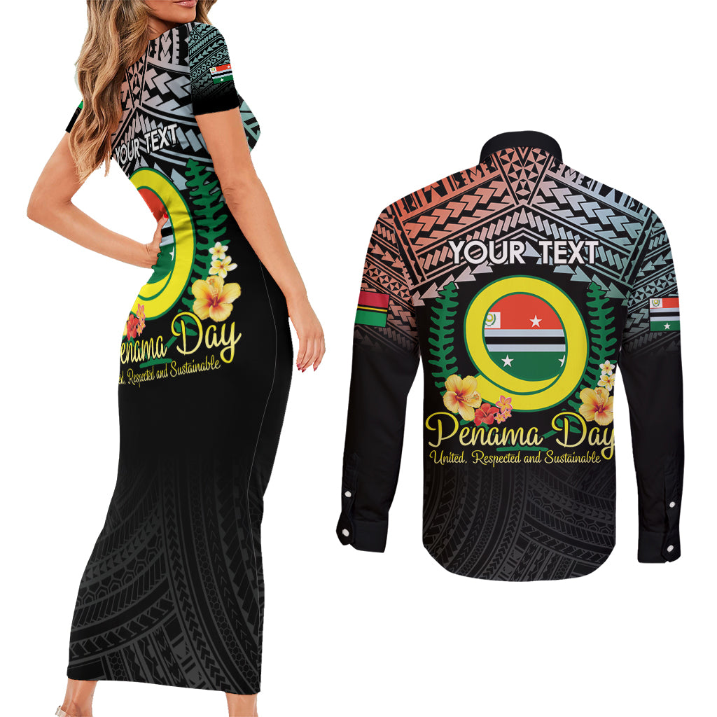 Personalised Penama Day Couples Matching Short Sleeve Bodycon Dress and Long Sleeve Button Shirt Vanuatu Provinces Polynesian Pattern LT14 - Polynesian Pride