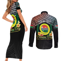 Personalised Penama Day Couples Matching Short Sleeve Bodycon Dress and Long Sleeve Button Shirt Vanuatu Provinces Polynesian Pattern LT14 - Polynesian Pride