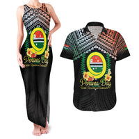 Personalised Penama Day Couples Matching Tank Maxi Dress and Hawaiian Shirt Vanuatu Provinces Polynesian Pattern LT14 Black - Polynesian Pride