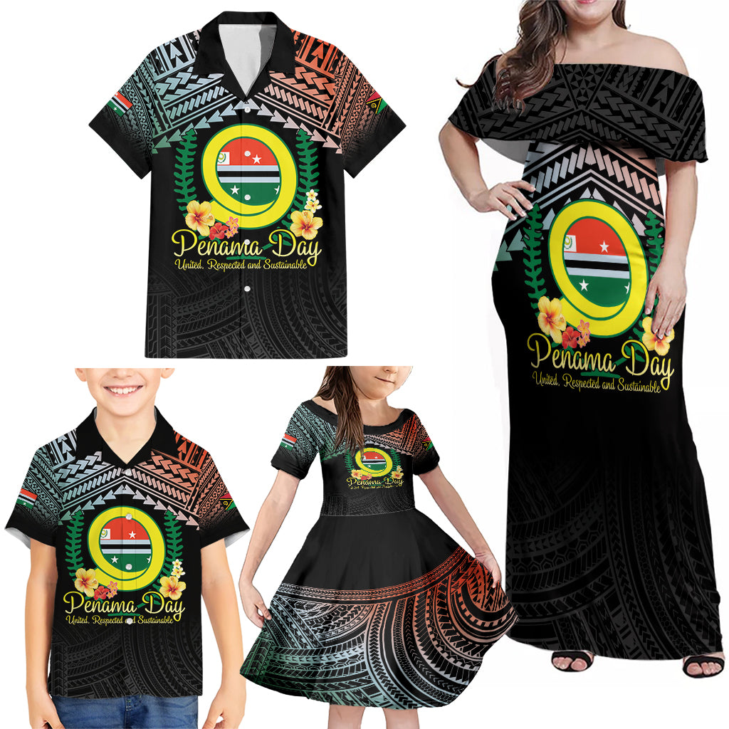 Personalised Penama Day Family Matching Off Shoulder Maxi Dress and Hawaiian Shirt Vanuatu Provinces Polynesian Pattern