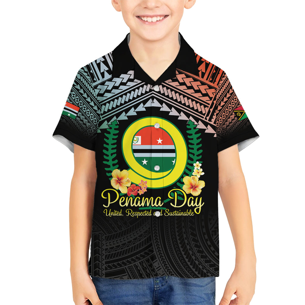 Personalised Penama Day Family Matching Off Shoulder Short Dress and Hawaiian Shirt Vanuatu Provinces Polynesian Pattern LT14 Son's Shirt Black - Polynesian Pride