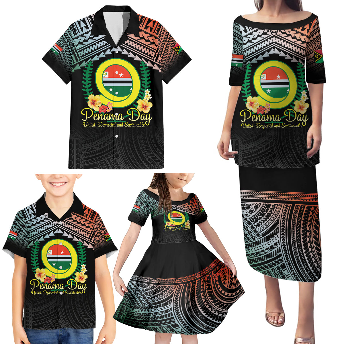 Personalised Penama Day Family Matching Puletasi and Hawaiian Shirt Vanuatu Provinces Polynesian Pattern LT14 - Polynesian Pride
