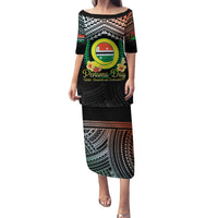 Personalised Penama Day Family Matching Puletasi and Hawaiian Shirt Vanuatu Provinces Polynesian Pattern LT14 Mom's Dress Black - Polynesian Pride