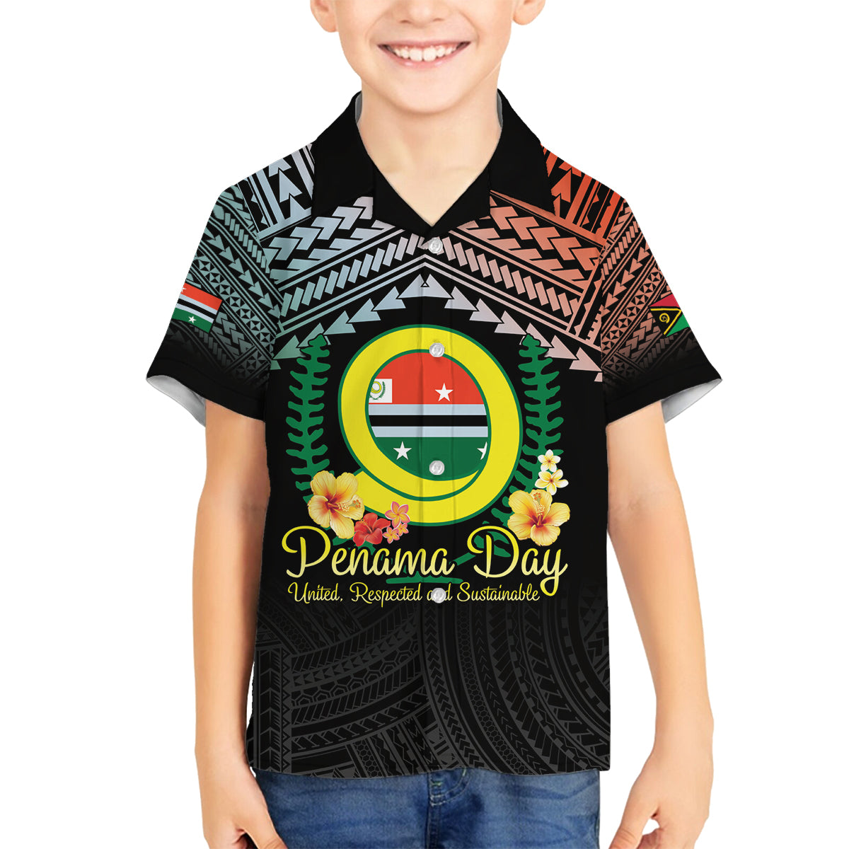Personalised Penama Day Family Matching Puletasi and Hawaiian Shirt Vanuatu Provinces Polynesian Pattern LT14 Son's Shirt Black - Polynesian Pride