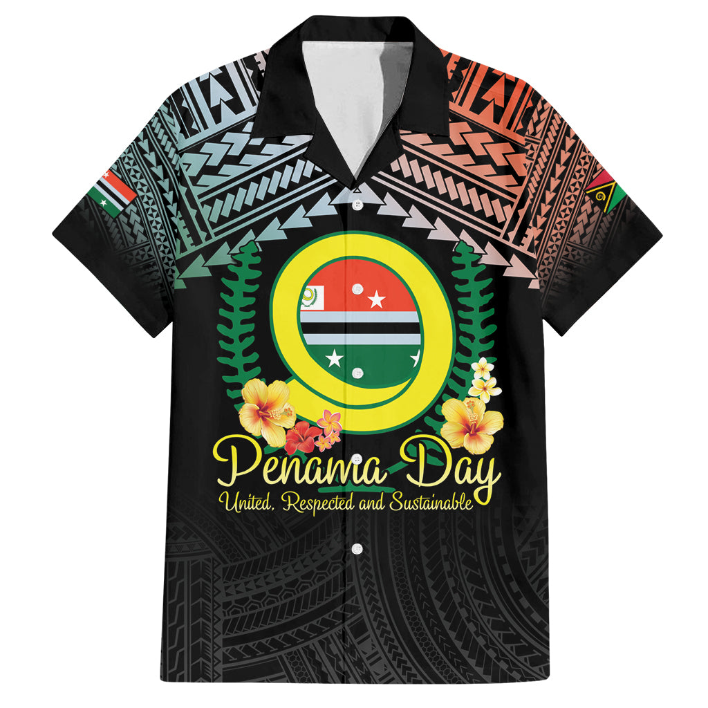 Personalised Penama Day Family Matching Summer Maxi Dress and Hawaiian Shirt Vanuatu Provinces Polynesian Pattern LT14 Dad's Shirt - Short Sleeve Black - Polynesian Pride