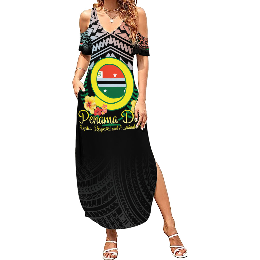 Personalised Penama Day Family Matching Summer Maxi Dress and Hawaiian Shirt Vanuatu Provinces Polynesian Pattern LT14 Mom's Dress Black - Polynesian Pride