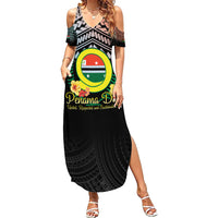 Personalised Penama Day Family Matching Summer Maxi Dress and Hawaiian Shirt Vanuatu Provinces Polynesian Pattern LT14 Mom's Dress Black - Polynesian Pride