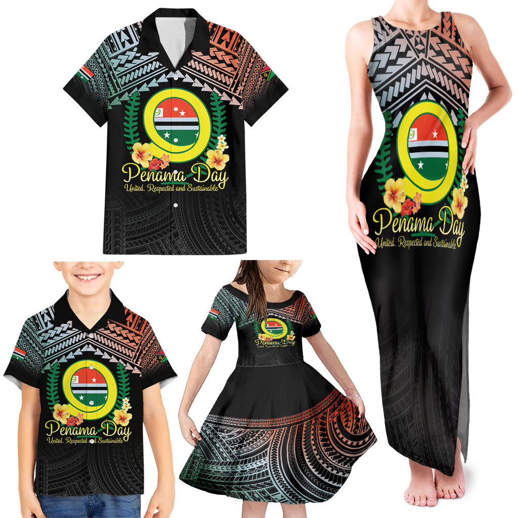 Personalised Penama Day Family Matching Tank Maxi Dress and Hawaiian Shirt Vanuatu Provinces Polynesian Pattern