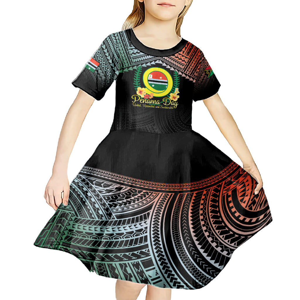 Personalised Penama Day Kid Short Sleeve Dress Vanuatu Provinces Polynesian Pattern