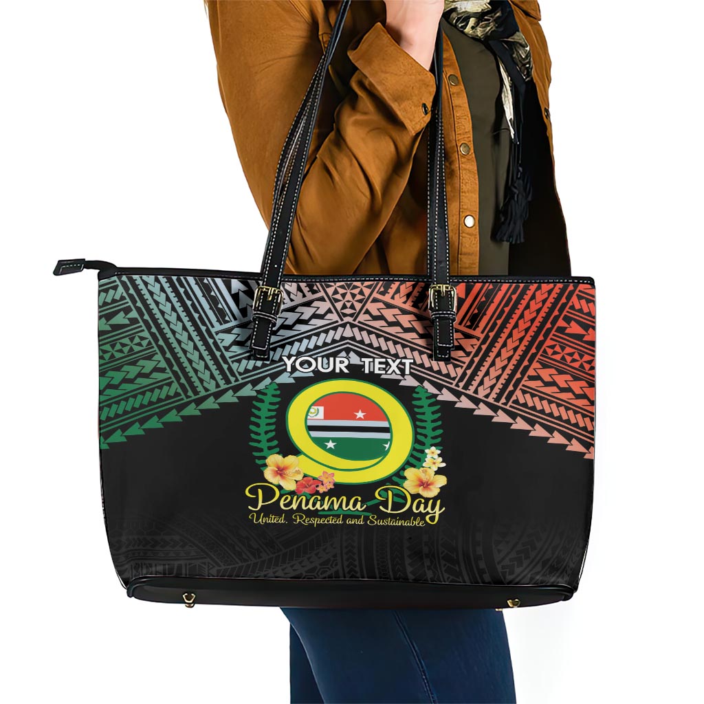 Personalised Penama Day Leather Tote Bag Vanuatu Provinces Polynesian Pattern